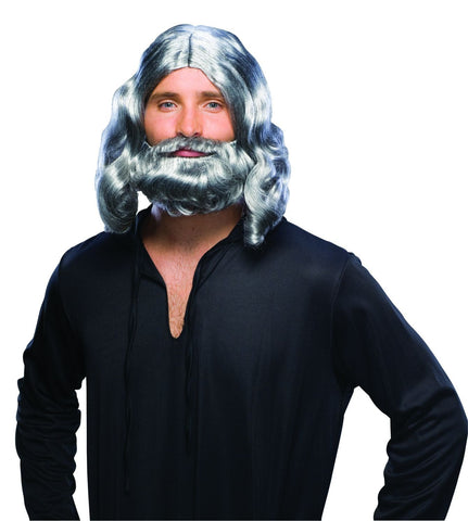 Biblical Beard & Wig Grey Costume